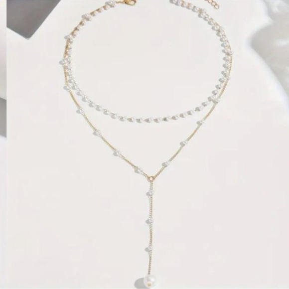 NEW 18K Gold Plated Layered Pearl Drop Y-Necklace - Picture 5 of 7